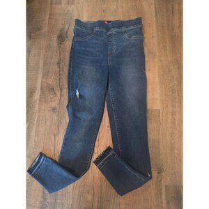 Spanx Medium Blue Pull On Distressed Skinny Jeans M Tall - frayed Hems